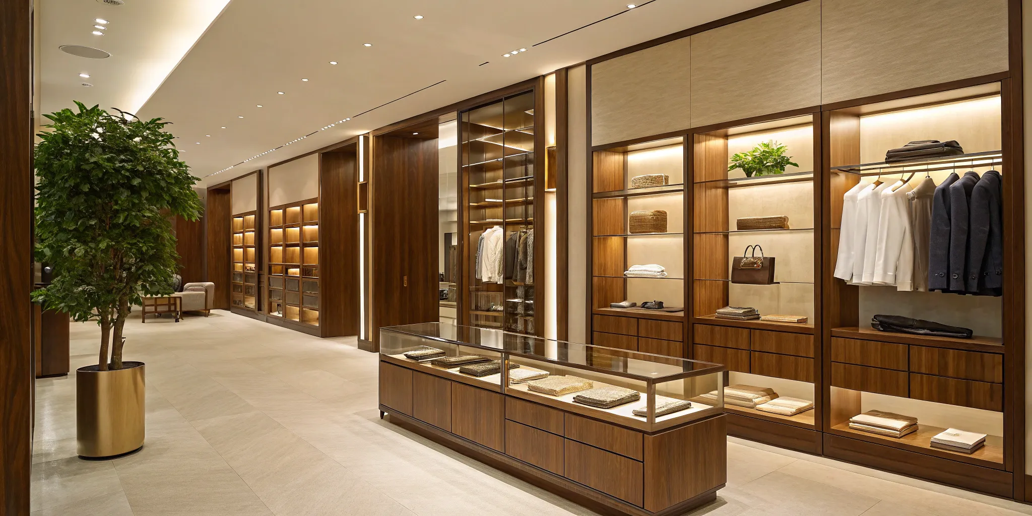 Modern retail store with wooden display furniture, shelves, and racks from top furniture suppliers.