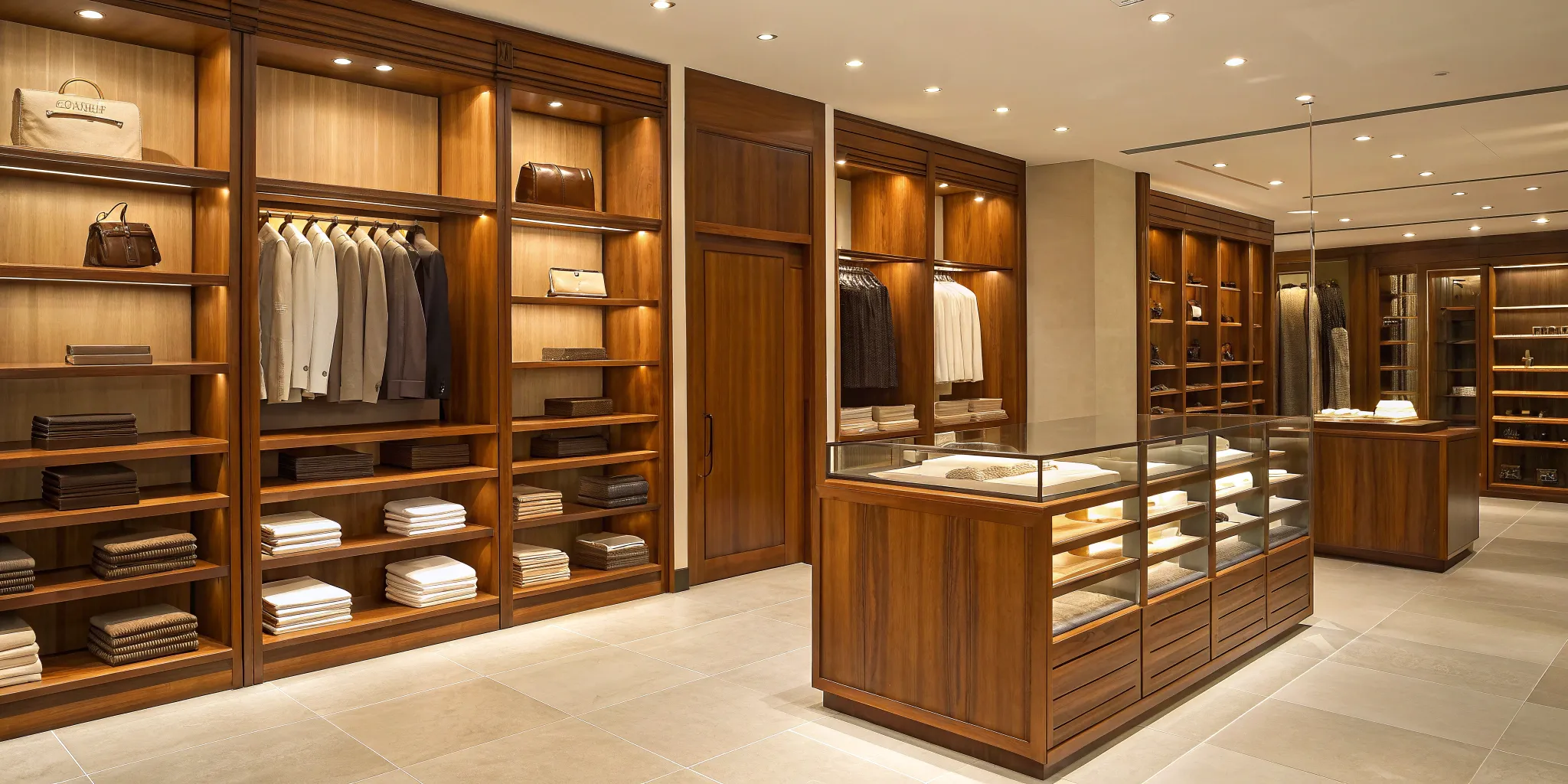 Elegant wood retail fixtures from a top supplier in a modern store.