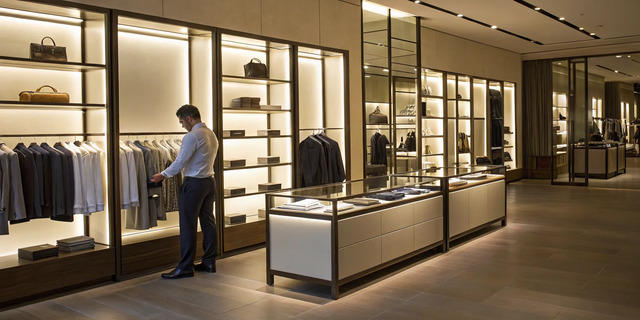 Professional installation services setting up new shelving and display fixtures in a retail store.