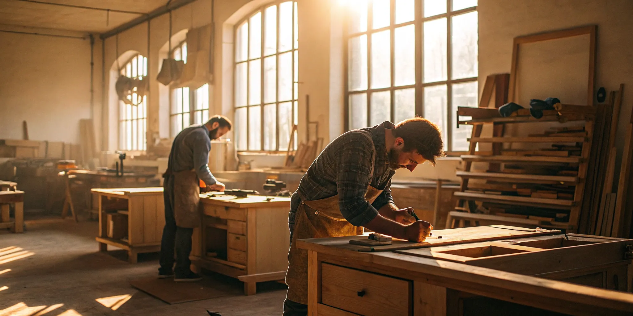 American-made furniture crafted in a brightly lit workshop.