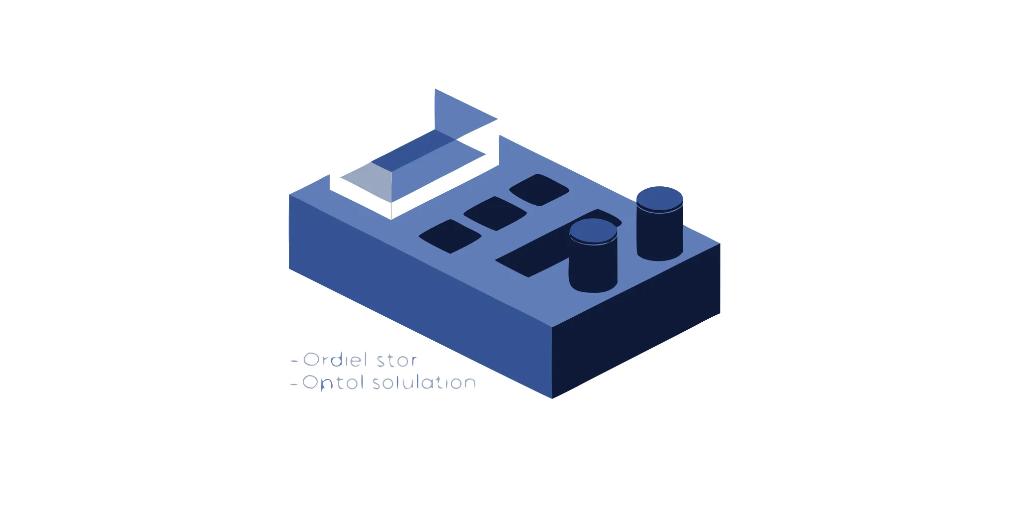 A blue countertop display with organized compartments for a retail setting.