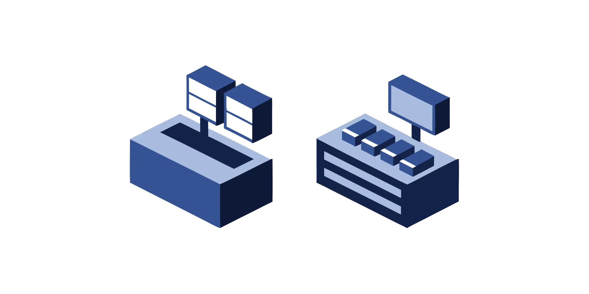 Point of sale display examples, including checkout counters and digital screens for retail marketing.
