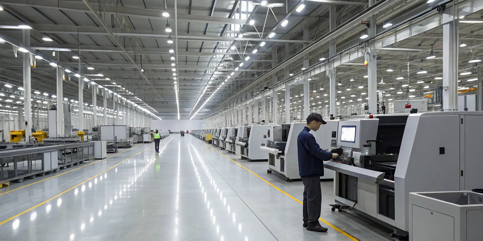 Skilled workers operating modern machinery in a domestic manufacturing facility.