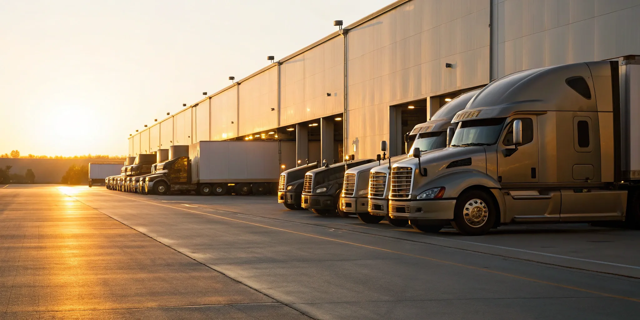 FTL shipping trucks parked at a warehouse loading dock.