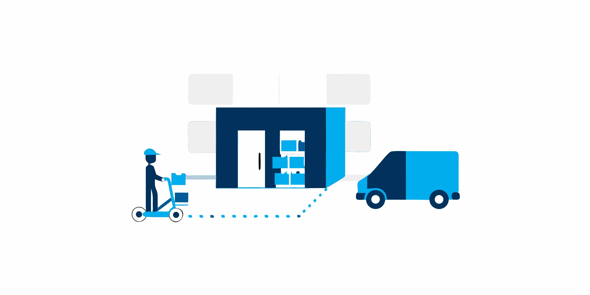 A worker loads packages into a delivery van for the last mile delivery.