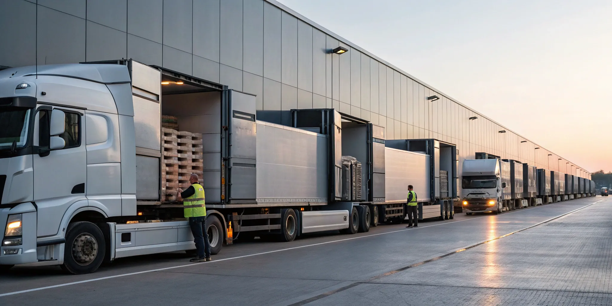 An LTL shipping truck being loaded with pallets of freight at a warehouse dock.