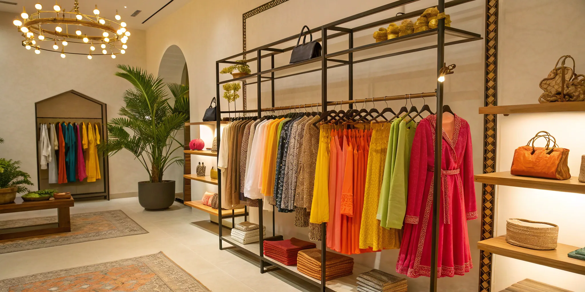 Attractive POP display of retail clothing and accessories.