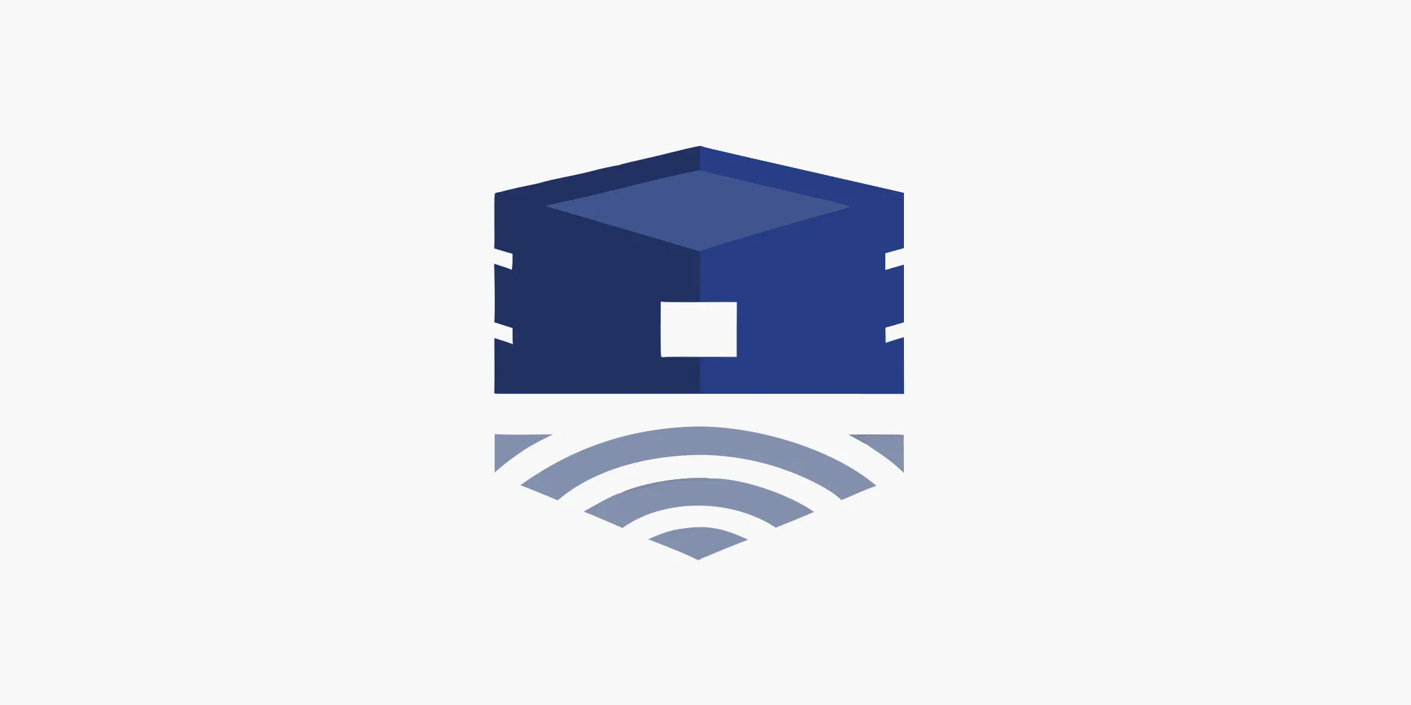 An icon of a tagged asset sending a wireless signal for RFID tracking.