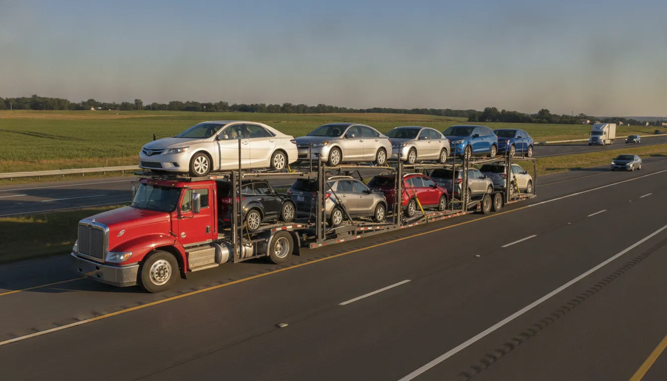 Open motor carrier transporting vehicles after auto transport broker dispatch