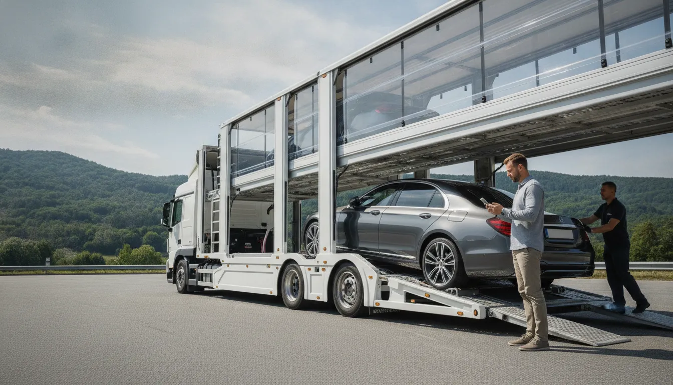 Customer comparing car shipping payment methods before booking vehicle transport