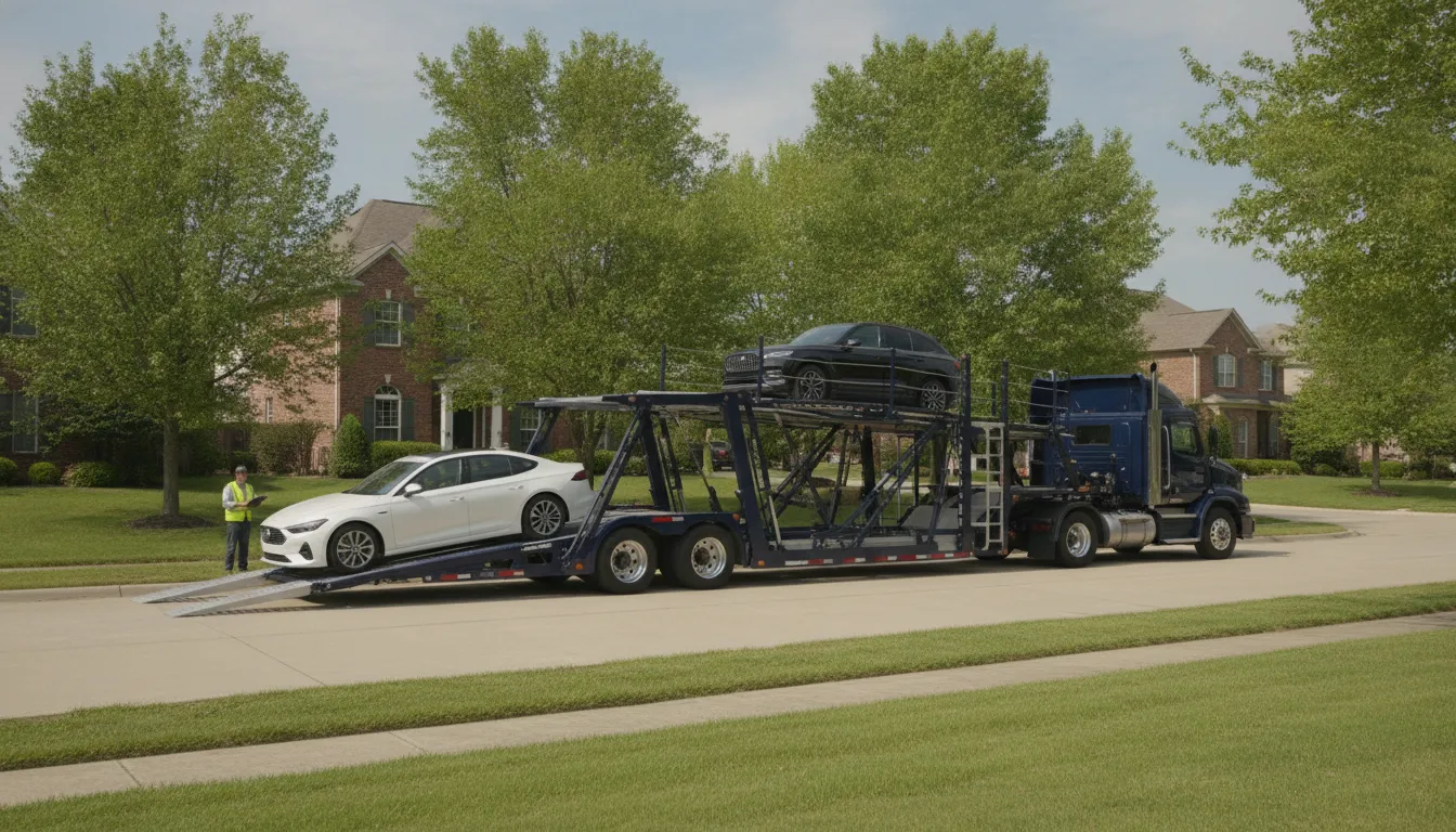 Door-to-door auto transport carrier at an accessible pickup point