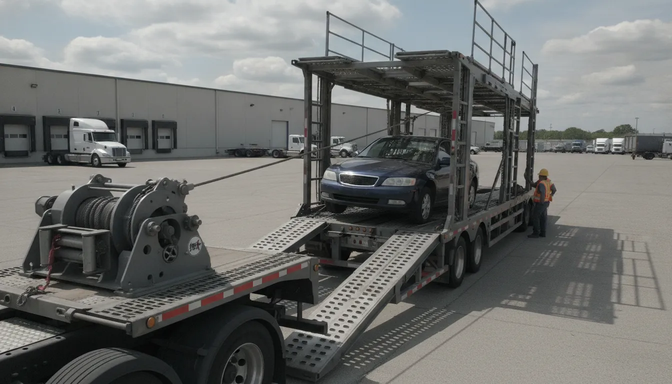 Winch loading process for inoperable car shipping