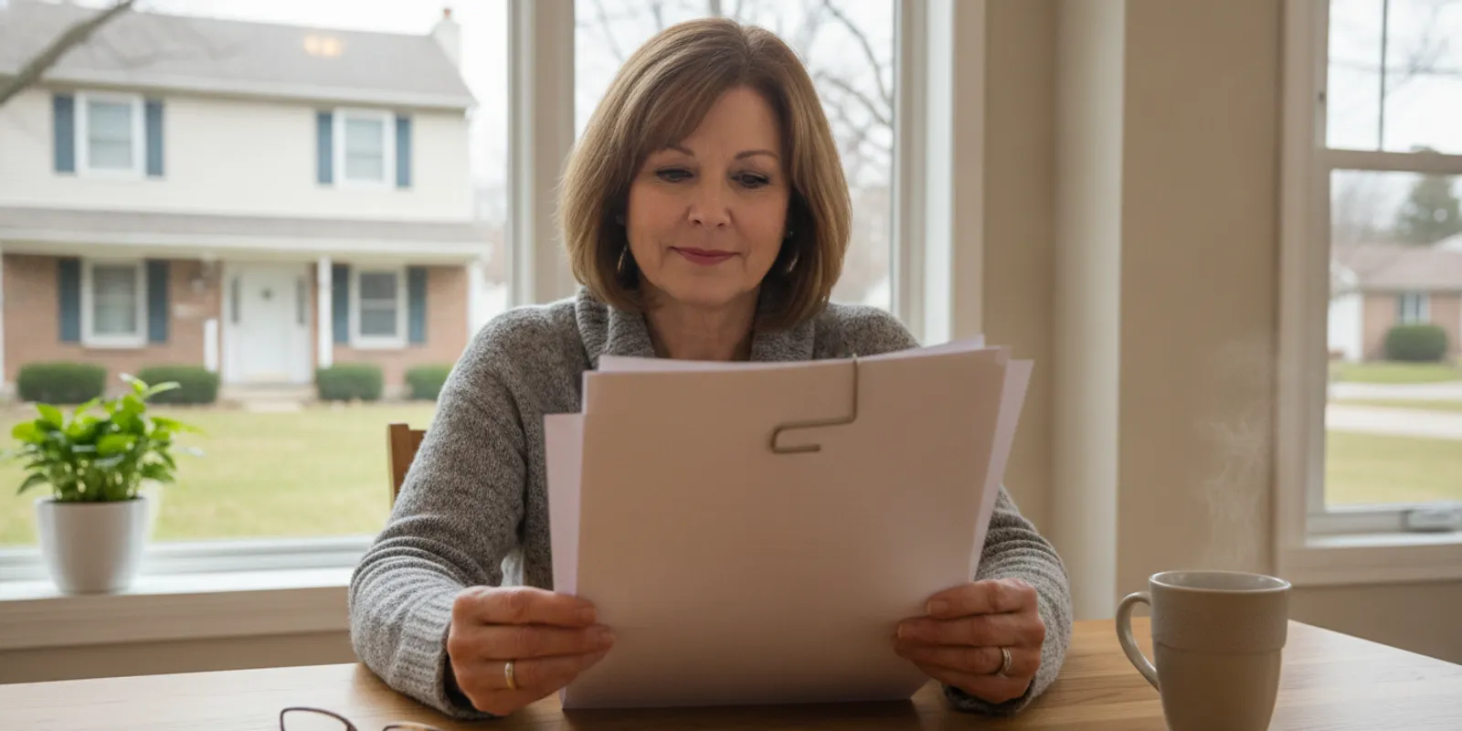Michigan homeowner reviewing septic system paperwork at a kitchen table