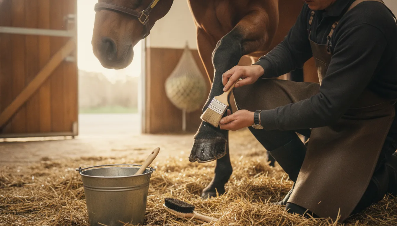 Clean horse hoof ready for careful application of a hoof-care product