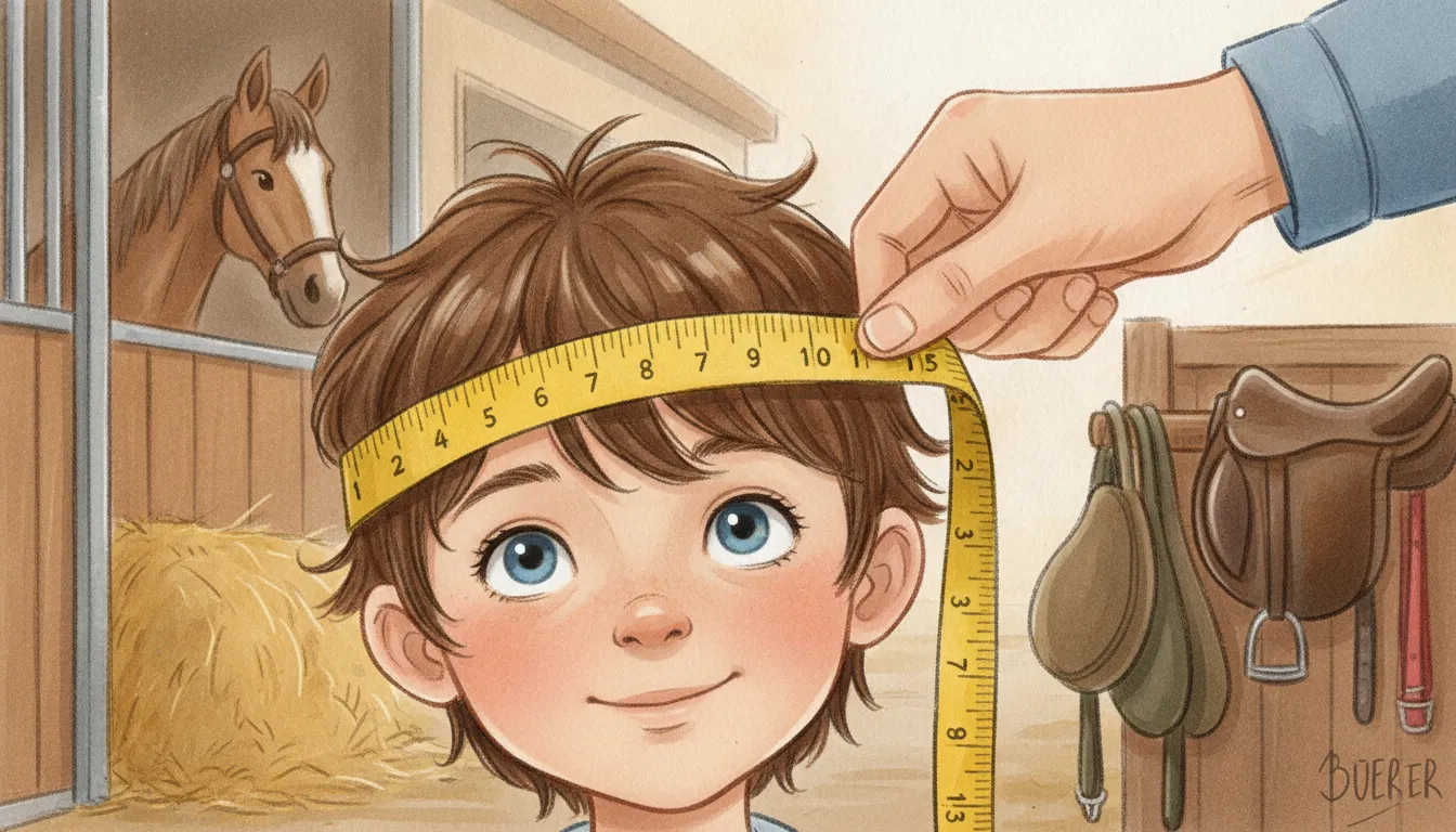 Child's head being measured for a horse riding helmet with a soft tape measure