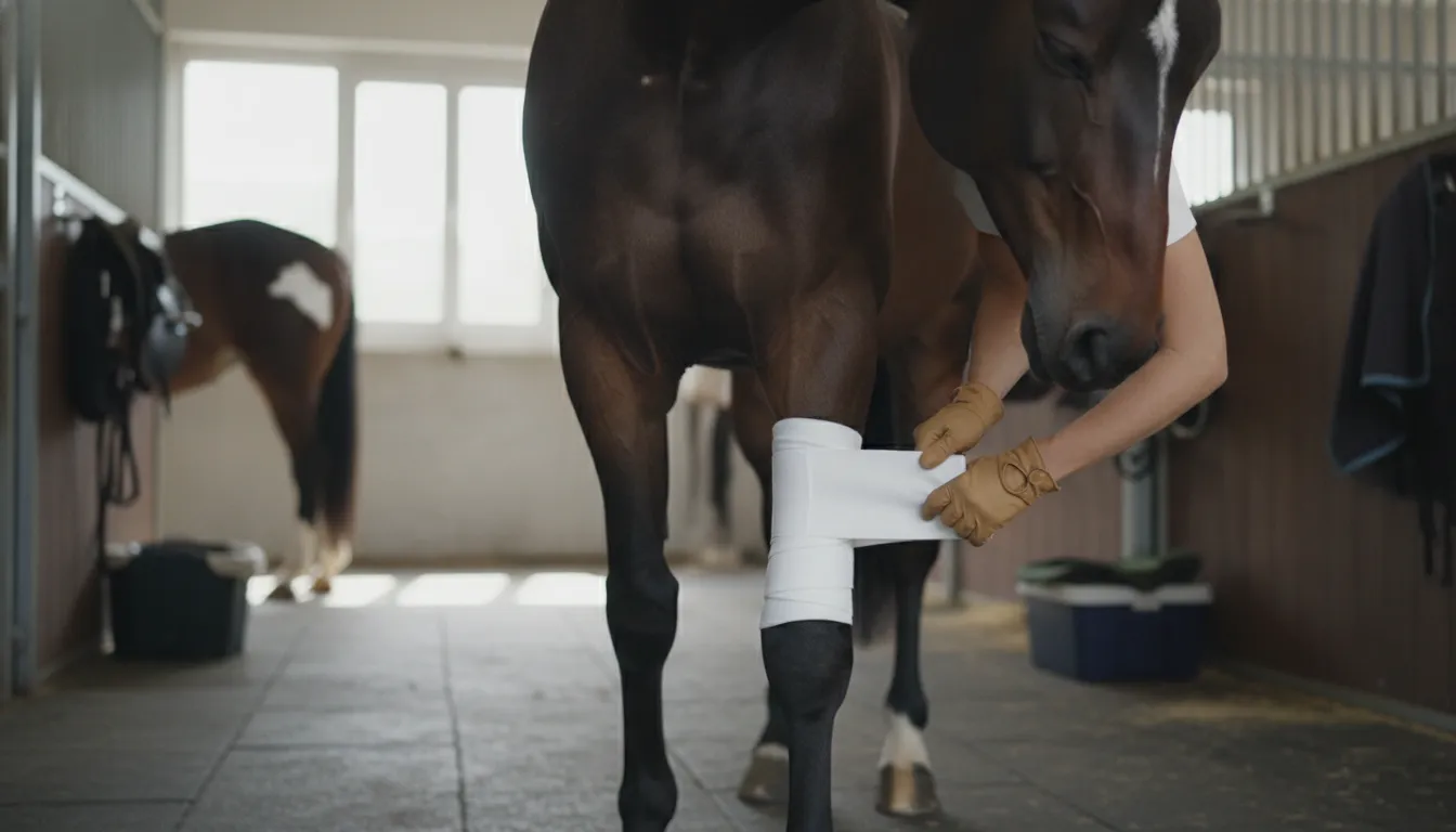 Evenly applied polo wraps covering a horse's lower legs
