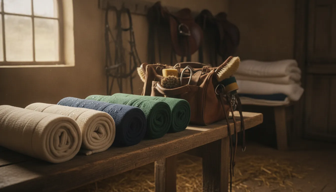 Clean polo wraps being prepared for drying and storage