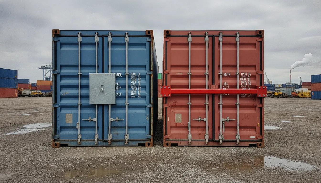 Lock box and crossbar shipping container lock comparison at a storage yard