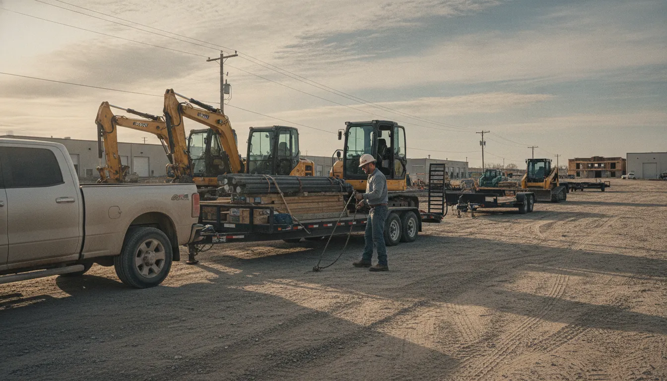 Contractor securing construction equipment with an equipment lock in a fleet yard