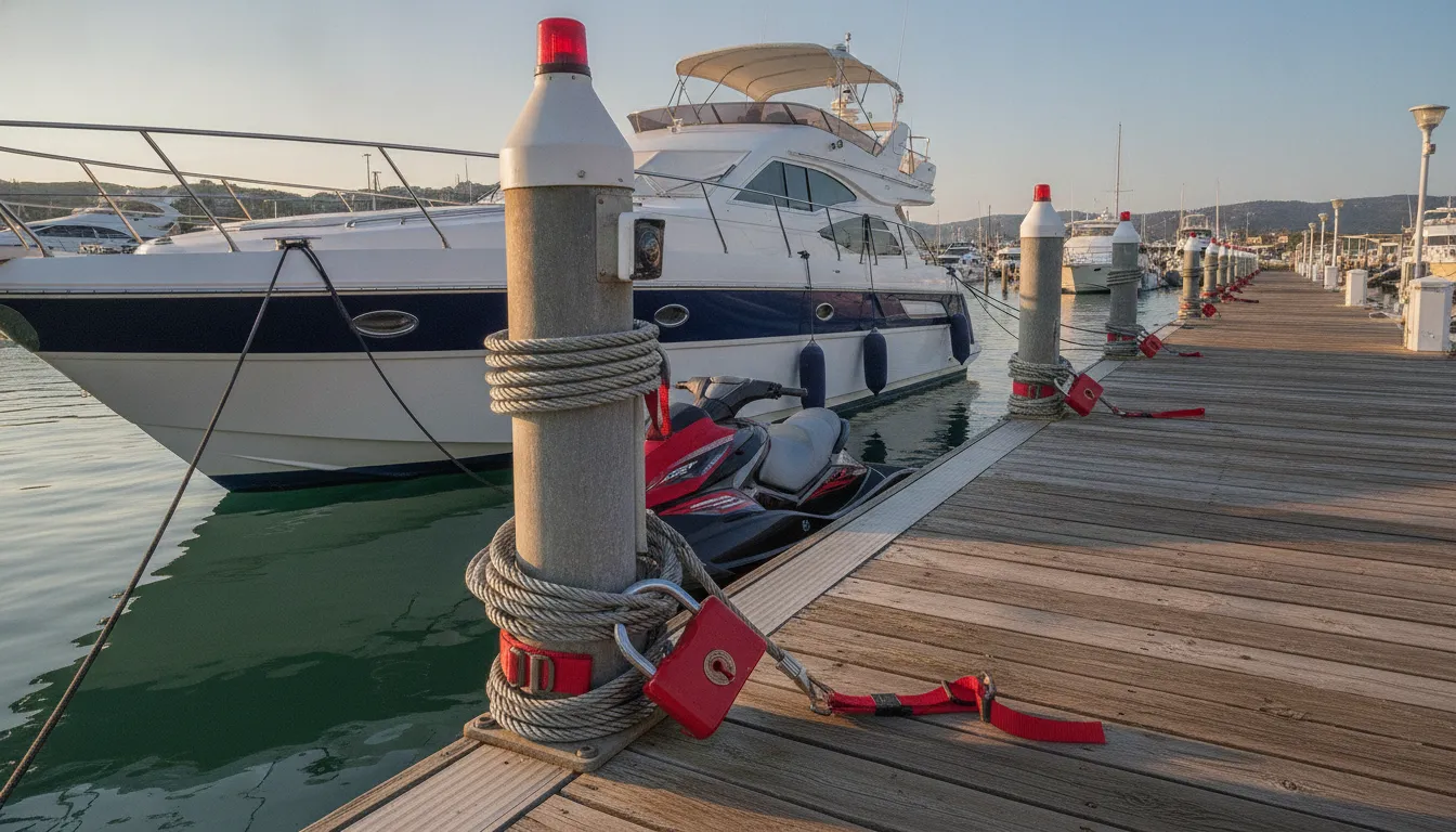 Layered marina security setup for a boat and PWC