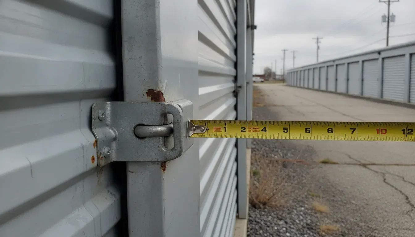 Measuring a steel storage unit latch before choosing a disk lock