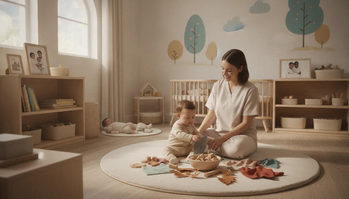Infant daycare daily schedule with sensory play in a calm classroom