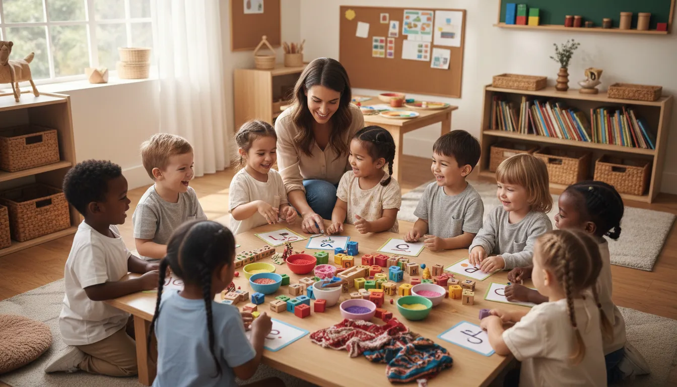 Children practicing language and cultural activities in a bilingual preschool setting