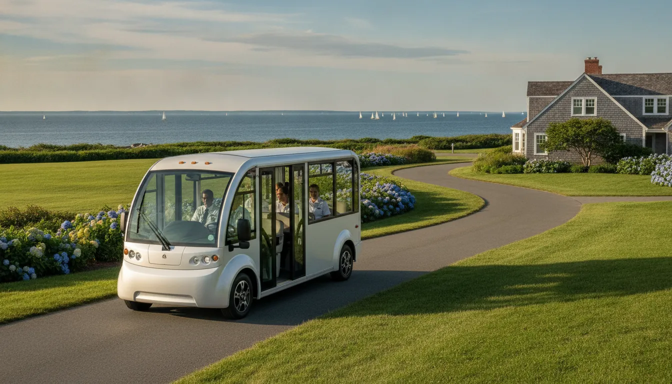 Commercial passenger vehicle transporting staff at a Connecticut coastal property