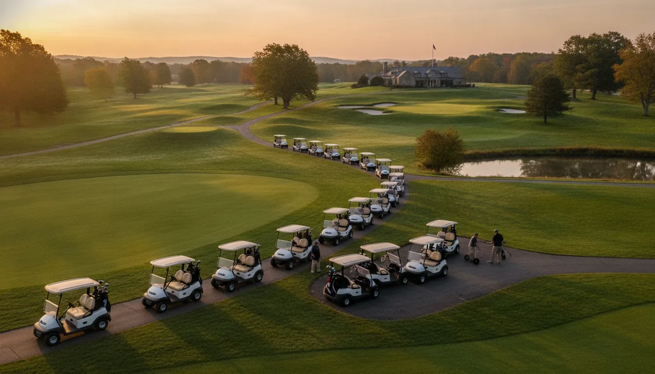 Club Car Tempo golf cart fleet operating on a course