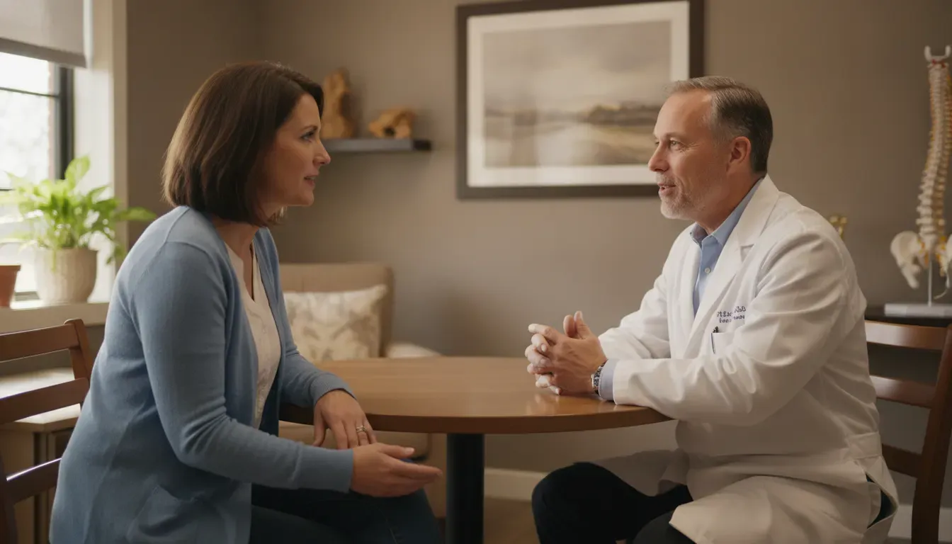 Patient discussing joint and nerve pain with a clinician at a Glen Carbon pain management clinic