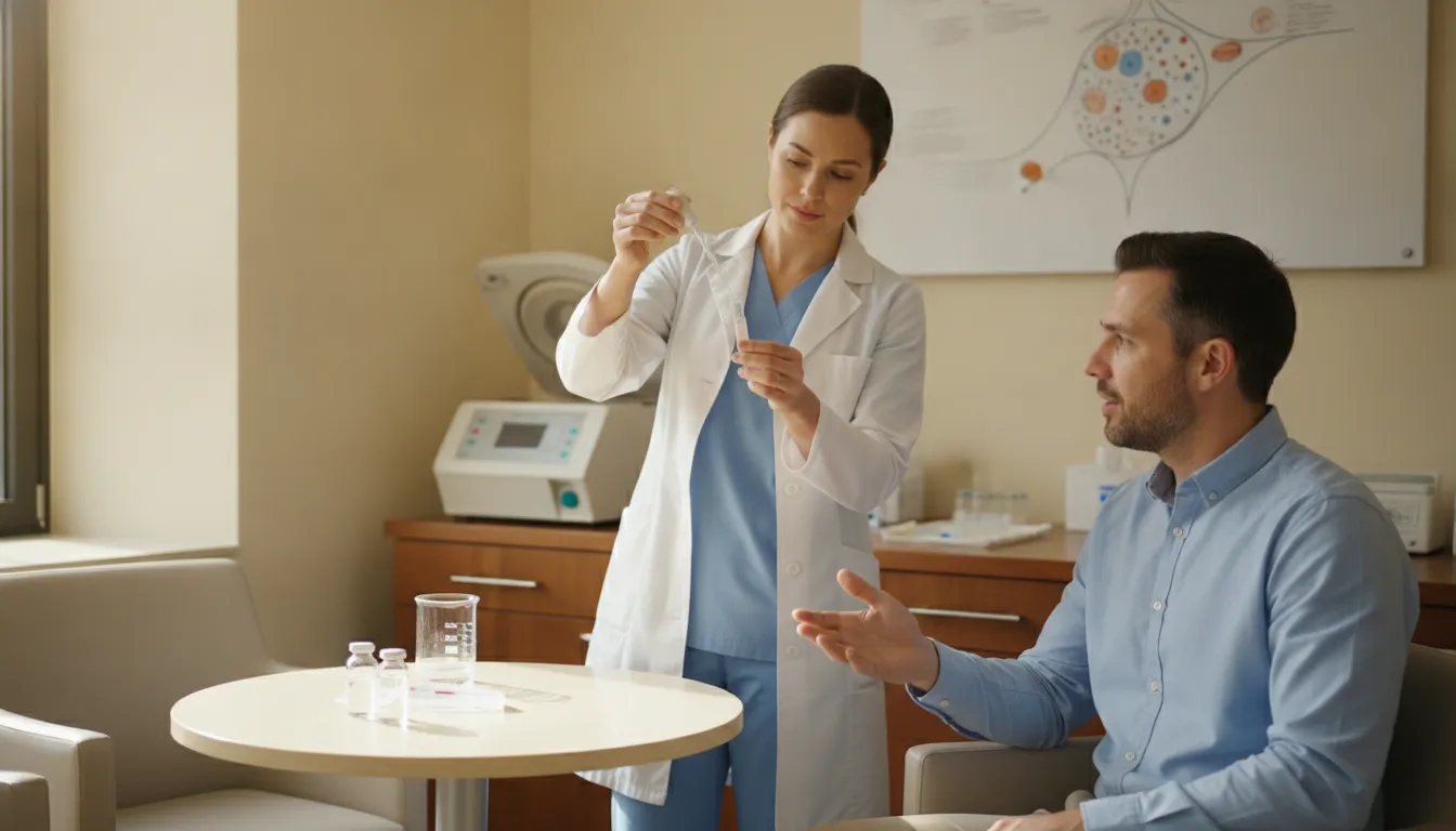 Clinician preparing for a platelet-rich plasma joint care discussion