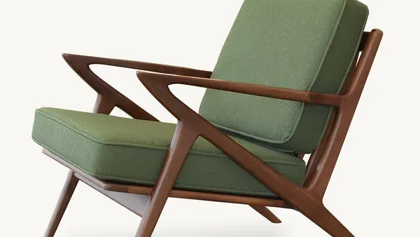 Solid walnut frame and upholstered seat on a Gingko mid-century modern lounge chair