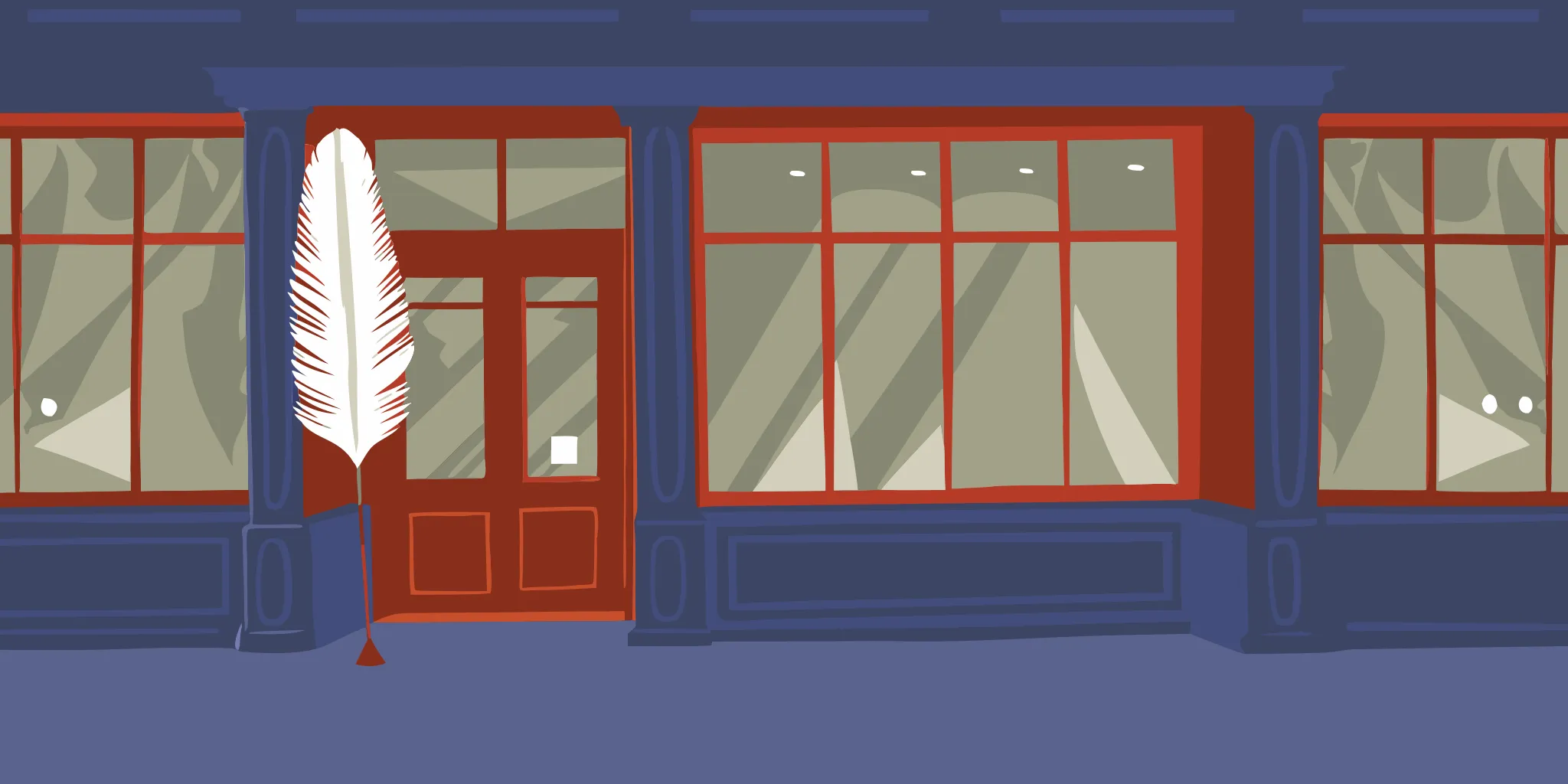 Feather banner display outside a Portland retail storefront showing professional business signage