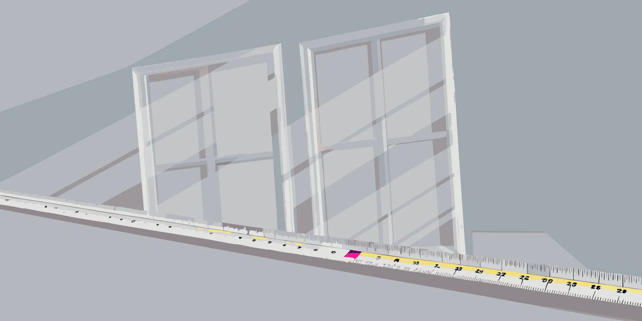 Commercial storefront glass window being measured with steel tape measure for custom graphics
