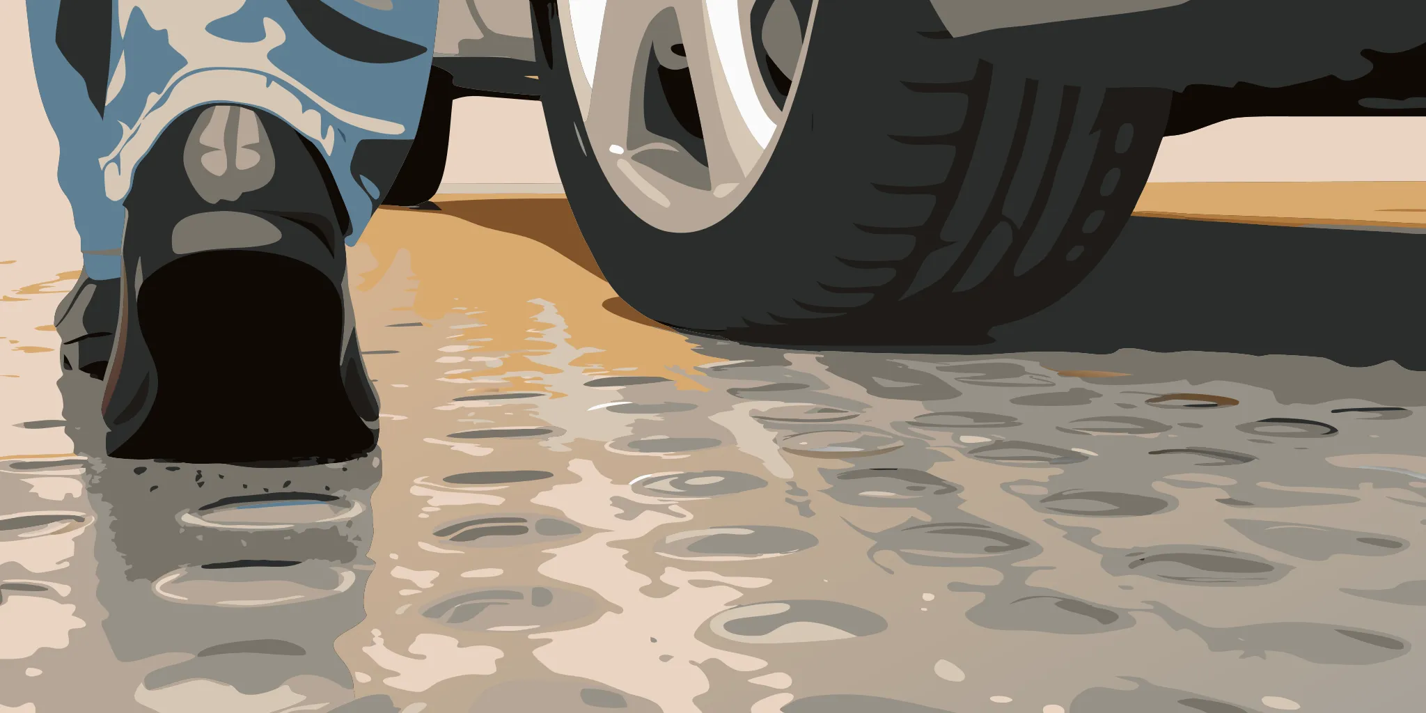 Close-up of a slip-resistant floor decal on polished concrete showing textured surface texture