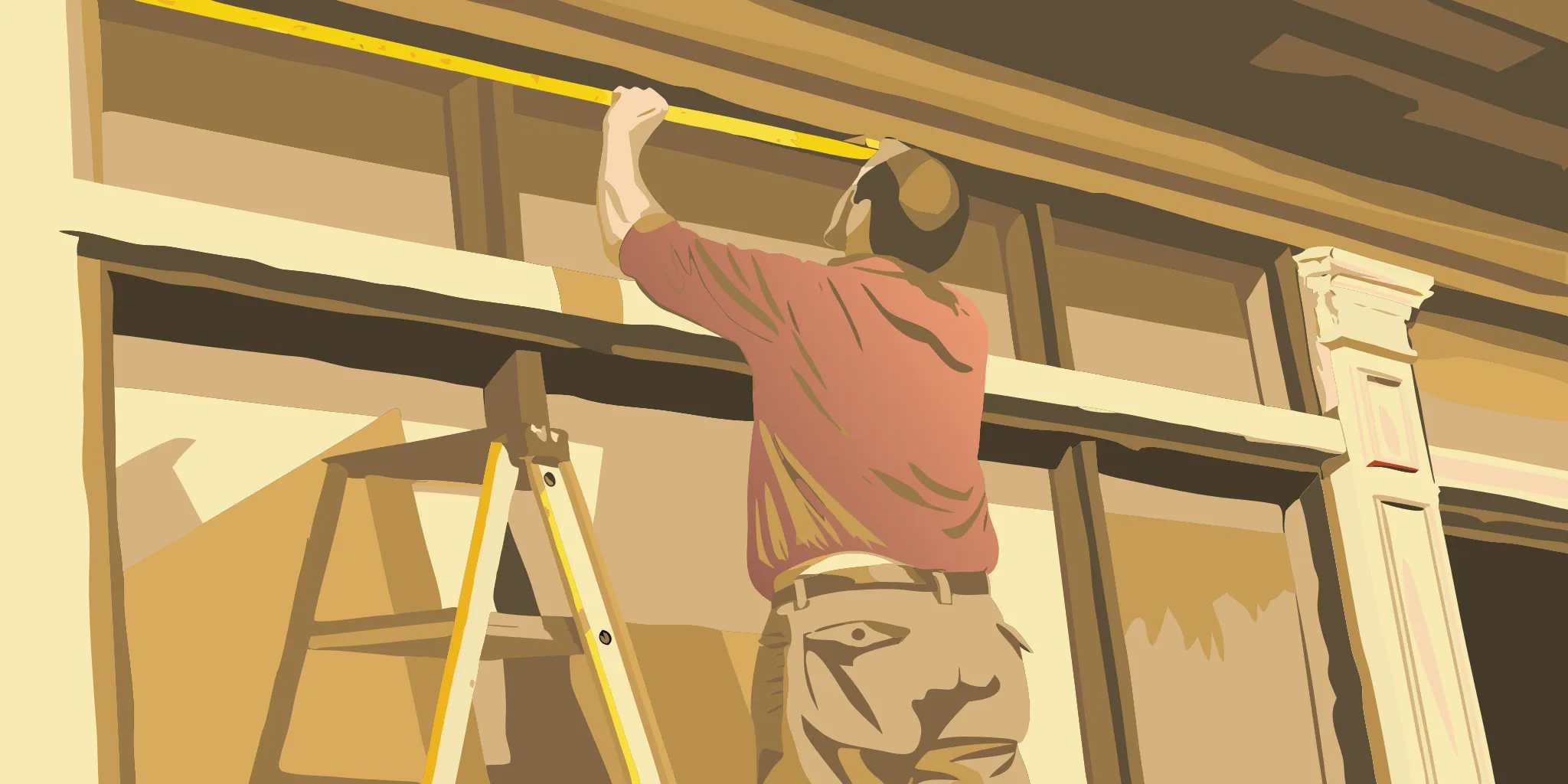 Installer measuring a retail storefront for storefront window graphics