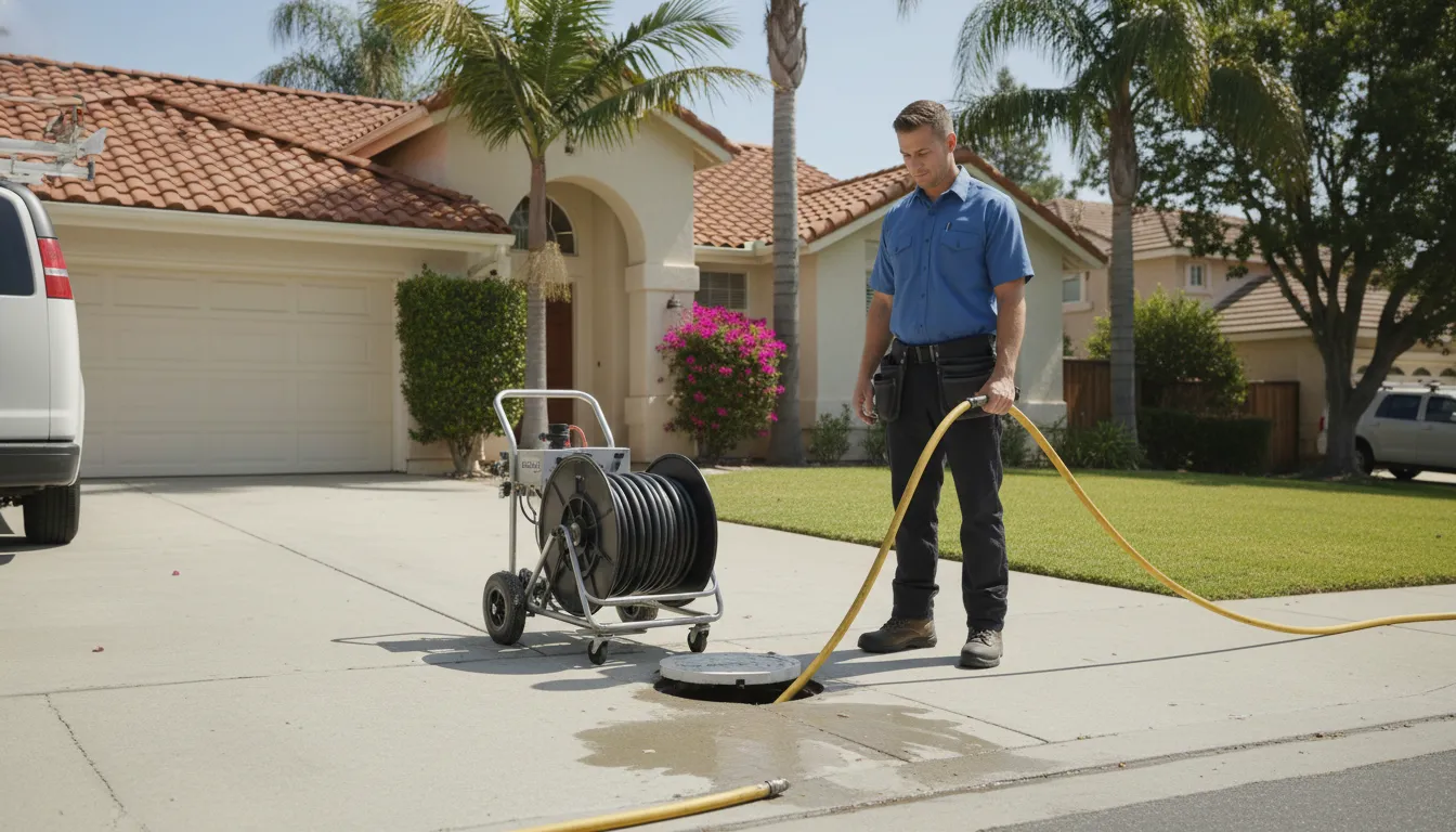 Hydro jetting cost Orange County plumber preparing professional drain cleaning equipment