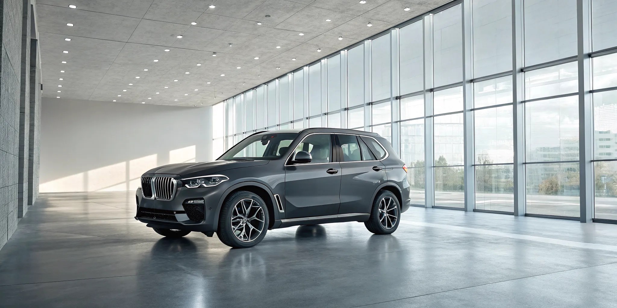 Used 2020 BMW X5 for sale parked inside a dealership showroom.