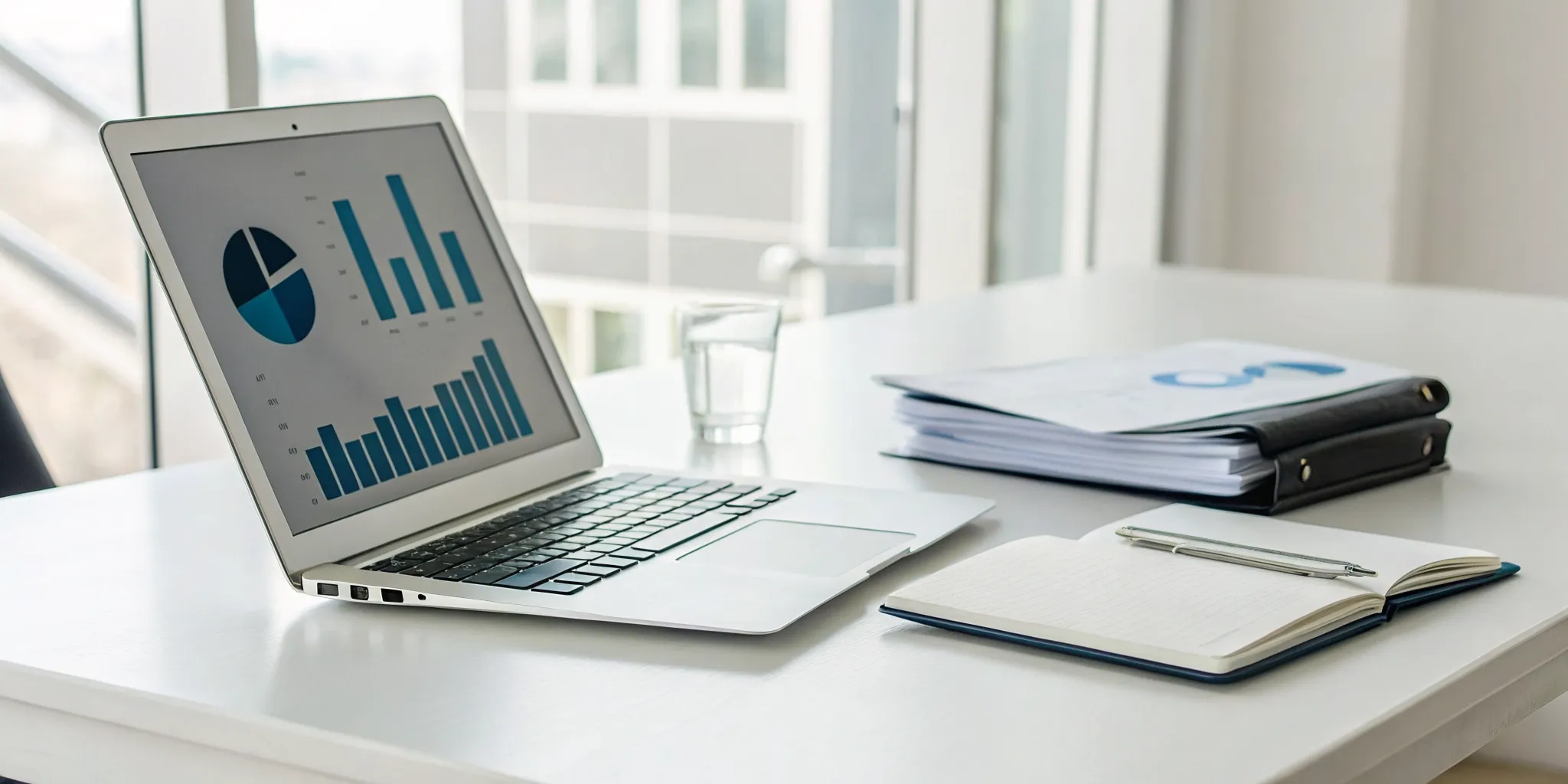 Laptop with charts and data for analyzing used car values.