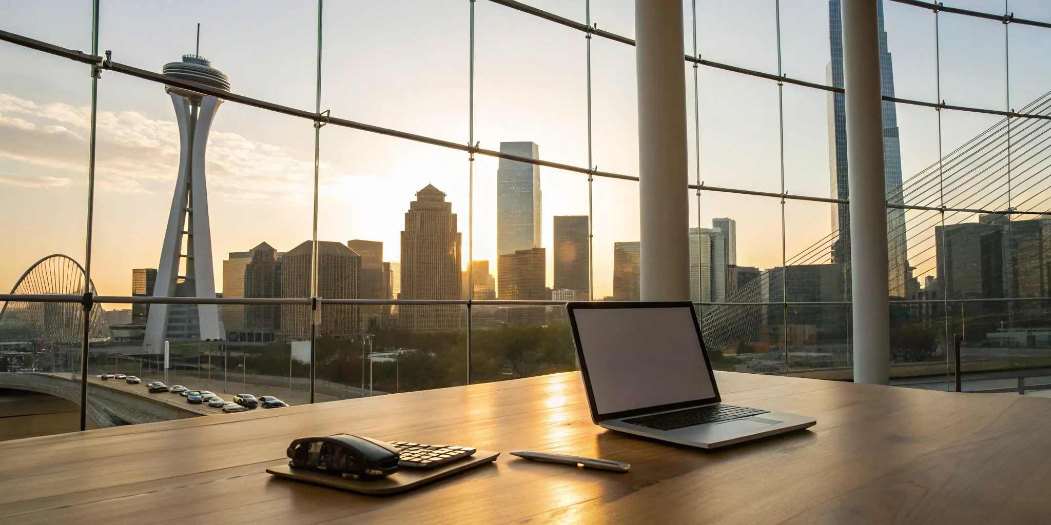 Calculating used car loan rates in Dallas on a laptop with the city skyline in the background.