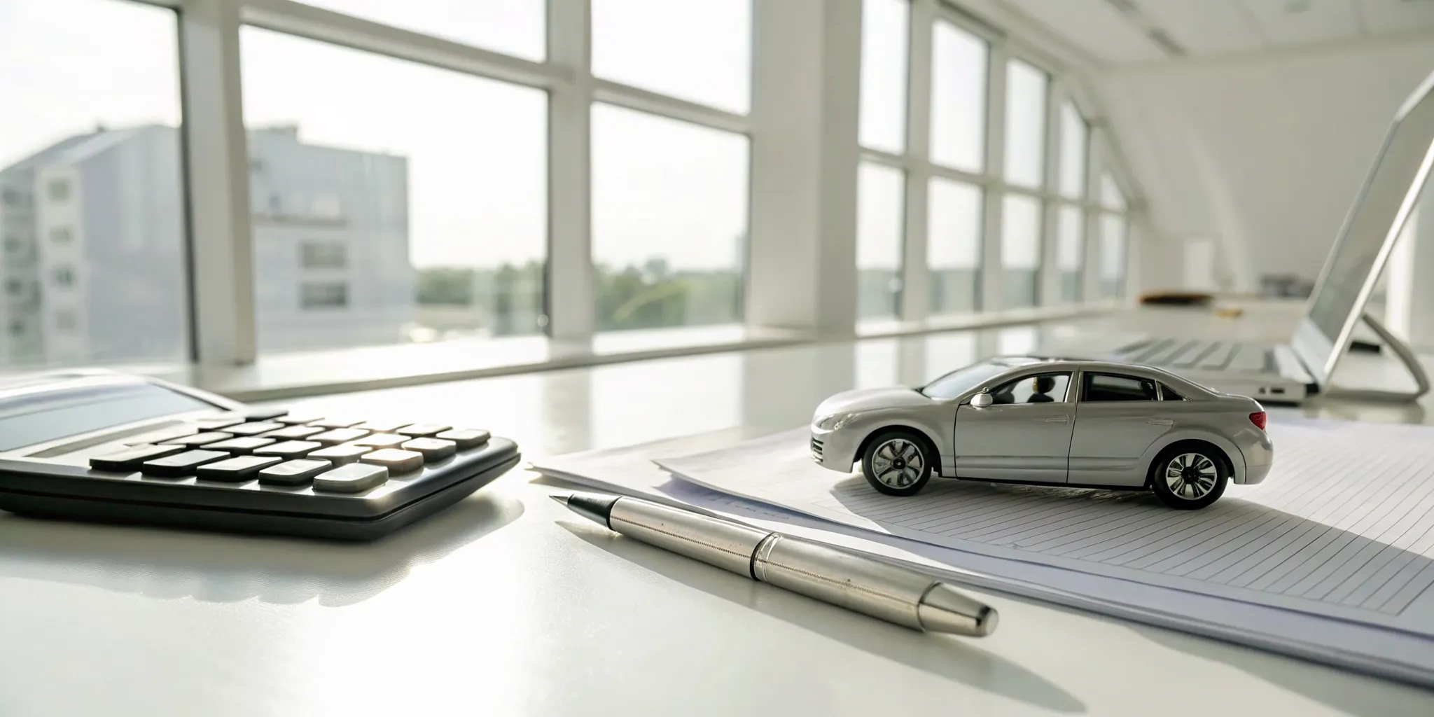 A calculator and paperwork used for finding the best auto loan rates.