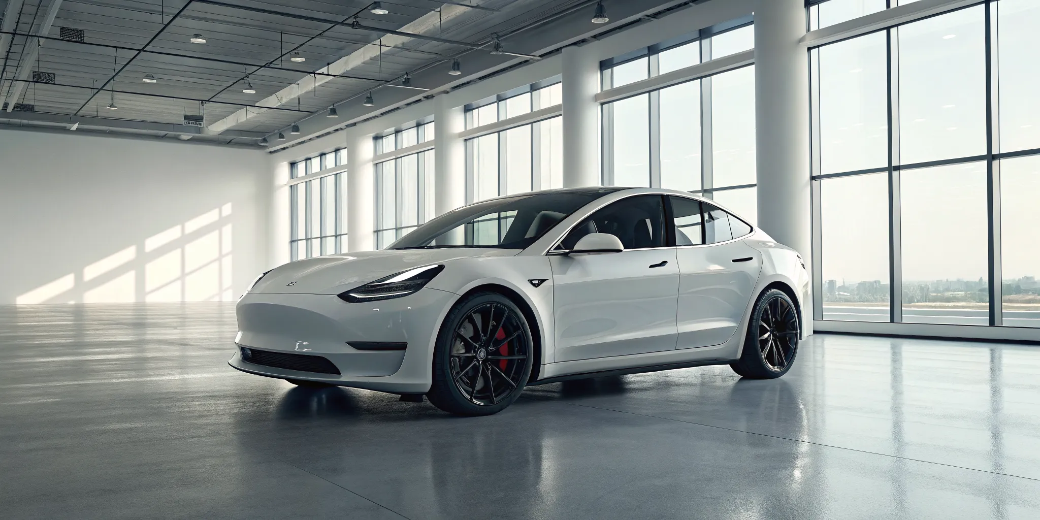 Used Tesla Model 3 Performance in white with black wheels.