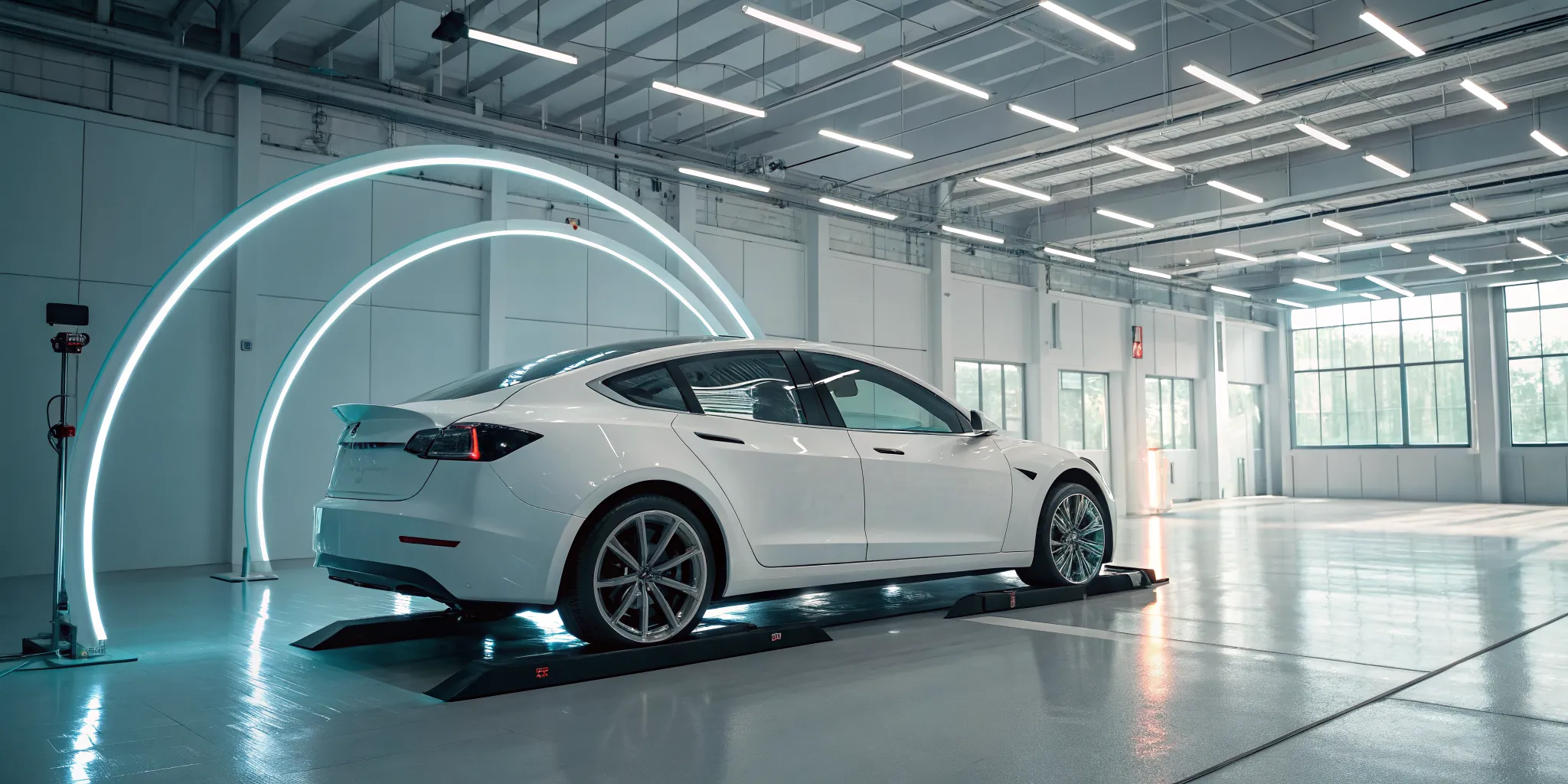 A Tesla at a service center following its official maintenance schedule.