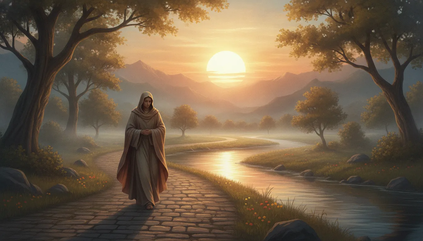 A peaceful path toward sunrise representing trust in divine timing