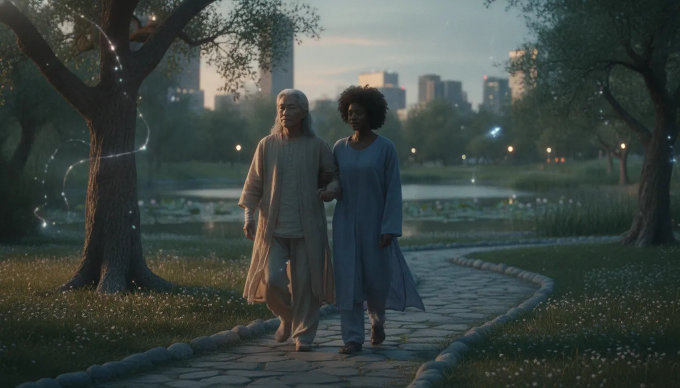 Two people walking together as gentle grief support