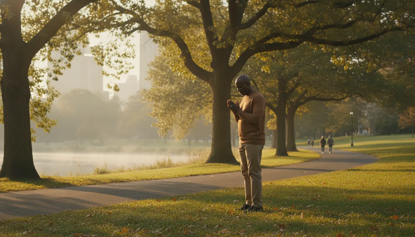 Spiritual seeker walking calmly and trusting God's presence