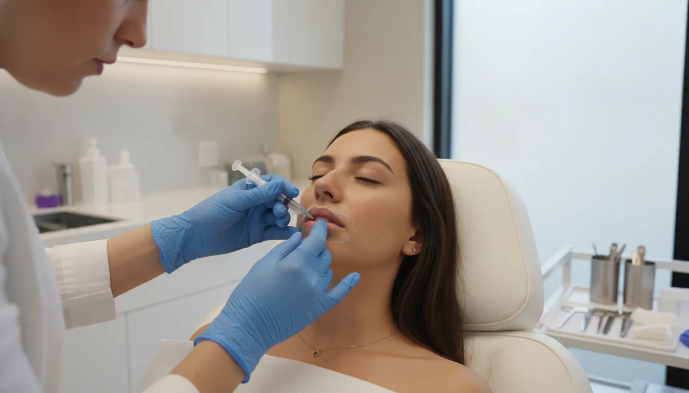 Medical professional performing a lip filler injection at RewindMD in Encinitas