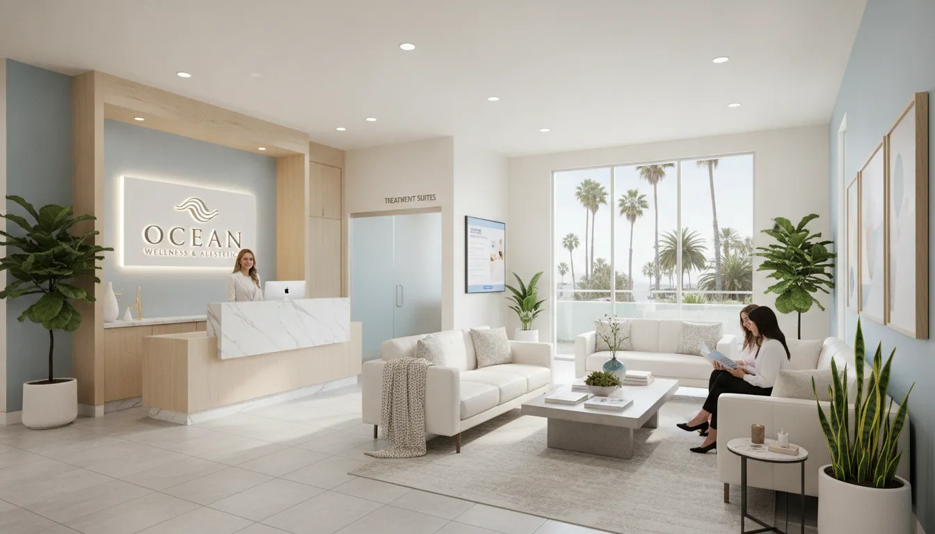 A clean, modern medical aesthetics clinic interior at RewindMD in Encinitas