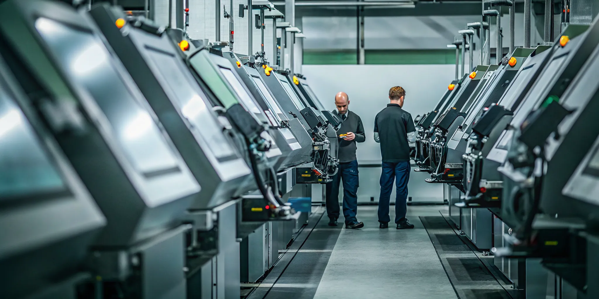 Scheduler reviewing finite machine capacity with a shop supervisor