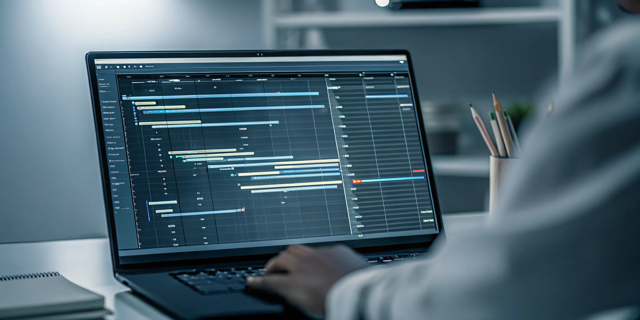 Production planner using Gantt-chart based scheduling software for what-if scenario planning